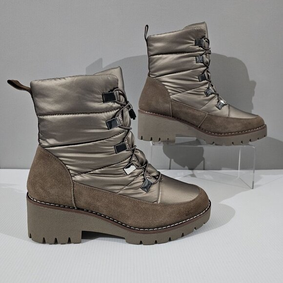 NEW Blondo Daylor Ankle Boot Sz 10 Taupe Nylon Suede Waterproof Lug Sole Puffy - Picture 3 of 15